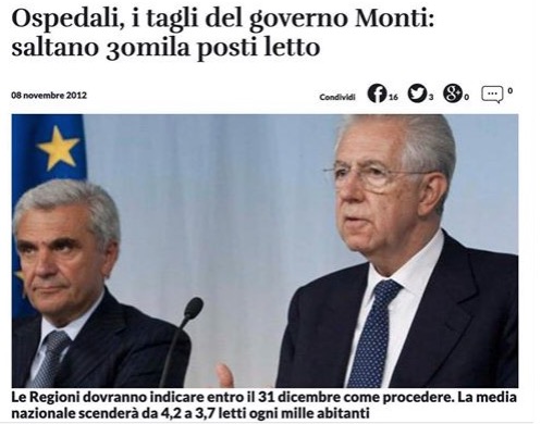Mario Monti e la sua austerity: i tagli alla sanità pubblica