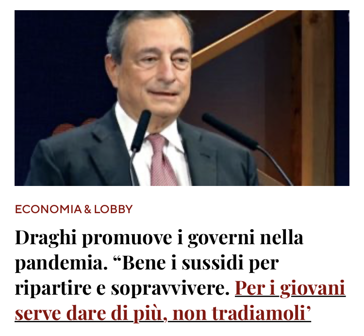 Draghi: bene i sussidi contro la pandemia