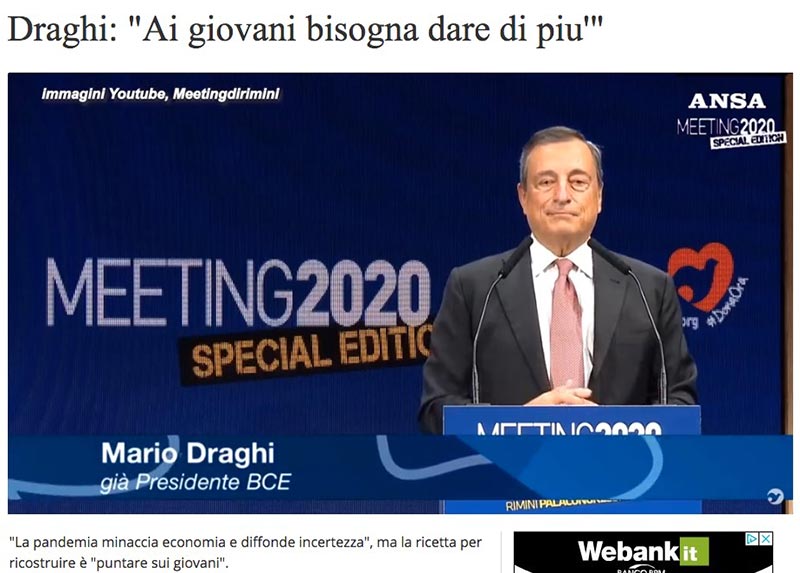 Mario Draghi: i giovani meritano di più. Sarà lui il nuovo salvatore della Patria?