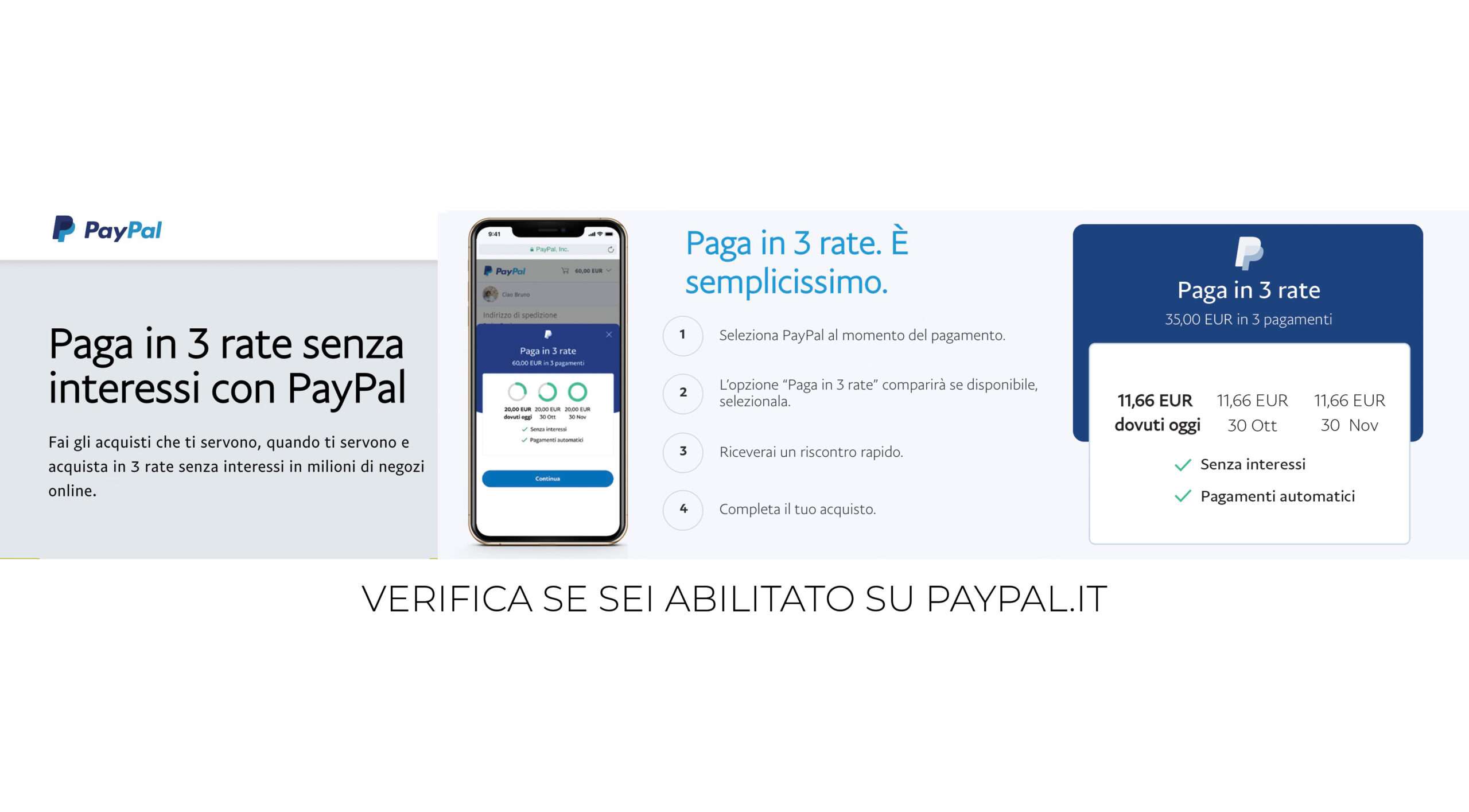 Paga in 3 rate con Paypal
