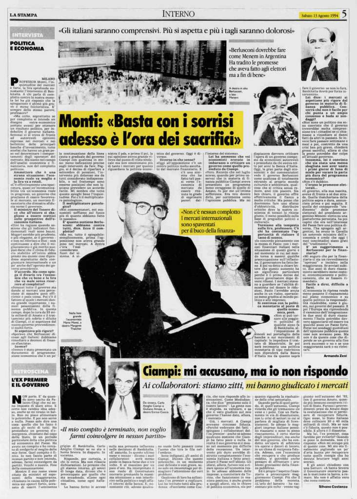 Monti: "basta coi sorrisi adesso è l'ora dei sacrifici" Pagina del giornale LA STAMPA