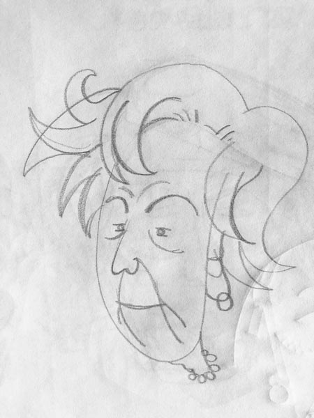 schizzo a matita di Letizia Moratti per il film D'istruzione pubblica